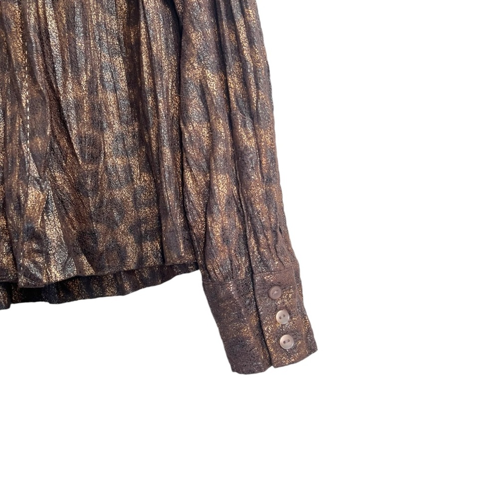Alberto Makali Metallic Leopard Print Button-Up Blouse XL Long Sleeve Tunic Top - Picture 9 of 10